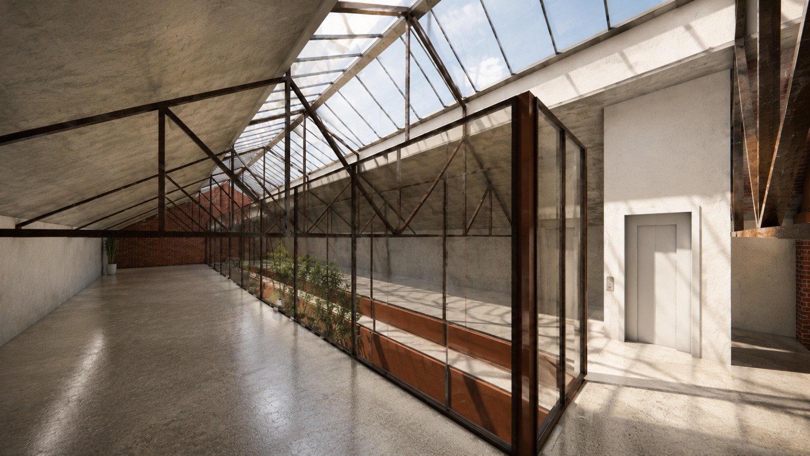 Perspective 3D de la verrière et des circulations en étage d’un centre médical à Bagnolet – shtëpi