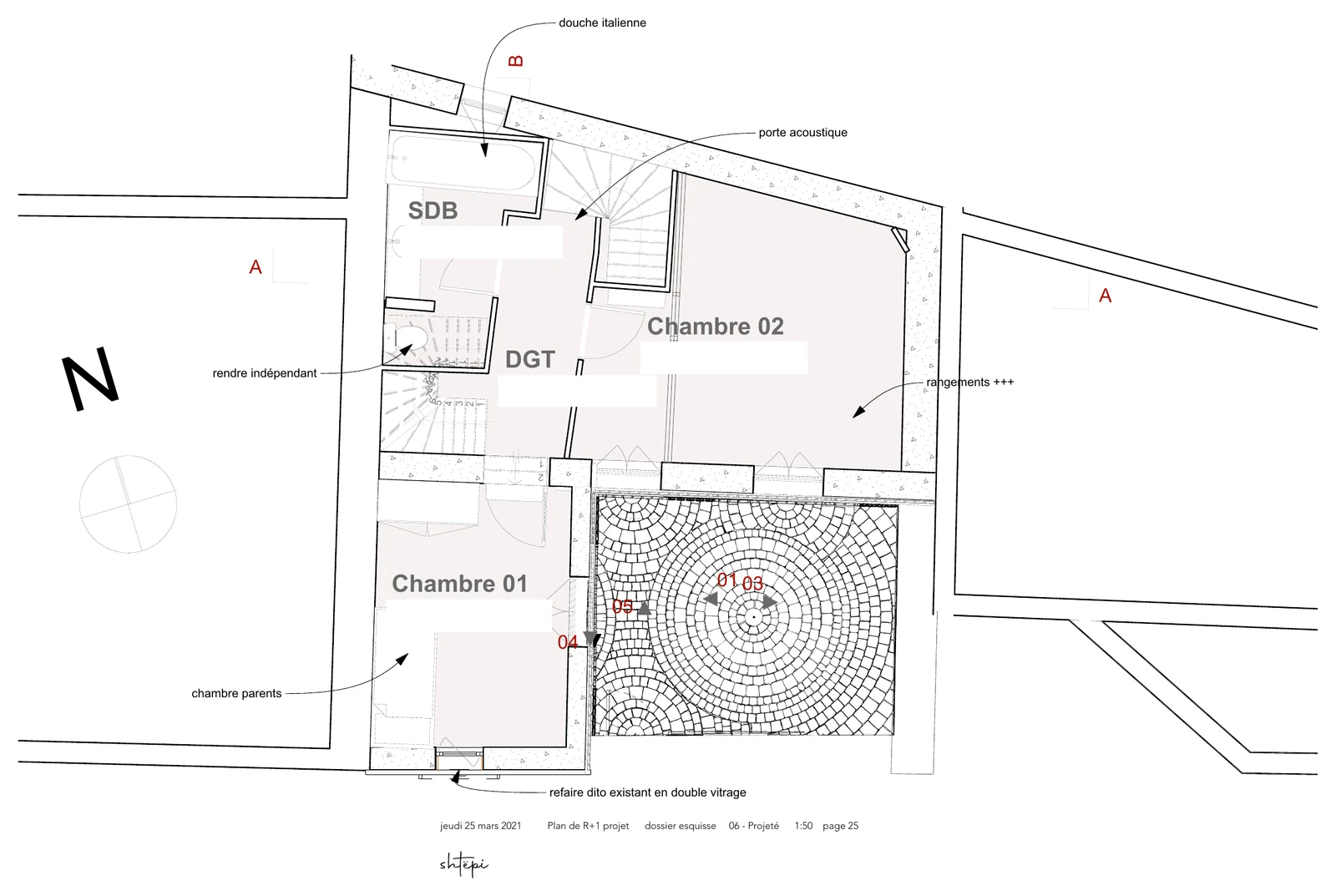 Plan projeté de la restructuration intérieure